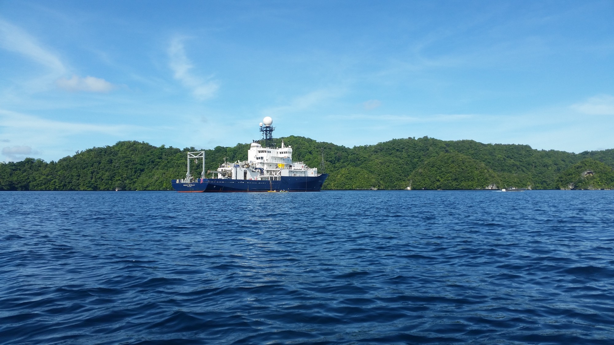 R/V Revelle anchored near the dock in Palau